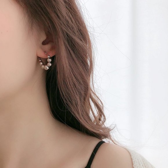 #NEW 925 Sterling Silver Bead Round Hoop Earrings - Picture 3 of 7